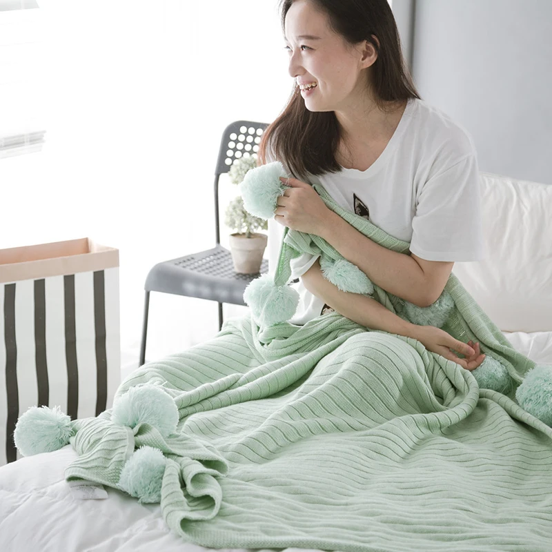 Вязаное декоративное одеяло из 100% хлопка с помпонами для детей доступно в 2