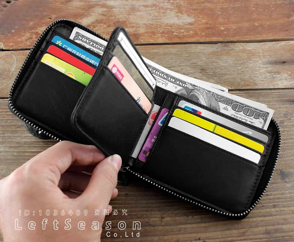 Мужской кошелек из натуральной кожи в байкерском стиле с черепом и перекрестной