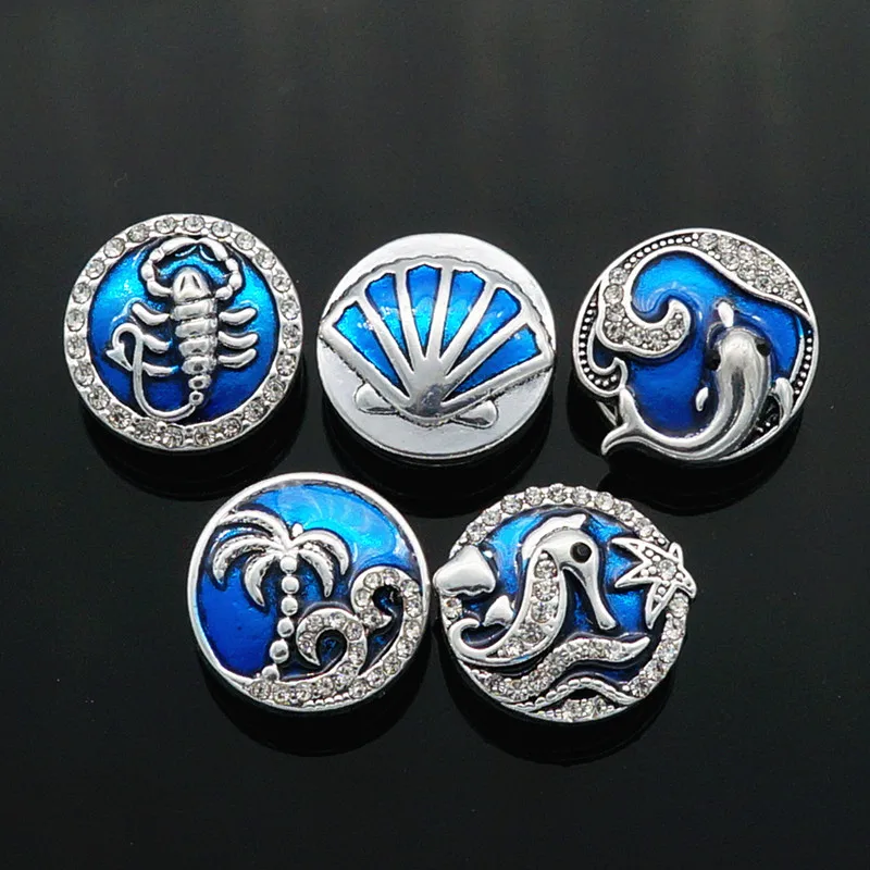 Hot sale beauty elegant Oil Rhinestone shell/Sea horse/dolphin 18MM snap buttons fit bracelet jewelry wholesale KZ2070 | Украшения и
