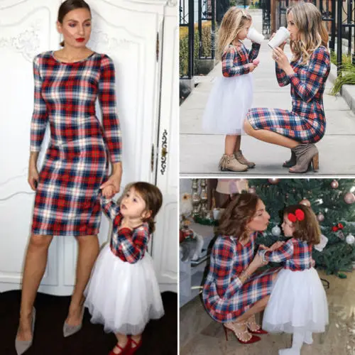 Осень 2018 платье для матери и дочери в полоску с длинным рукавом подходящая