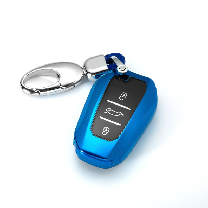 E-blue keychain Мягкий чехол для автомобильных ключей из ТПУ, умный чехол для ключей с дистанционным управлением, подходит для peugeot 3008 4008 5008 Citroen C4 C4L C6, аксессуары для C3-XR, брелок - Название цвета: E-blue keychain