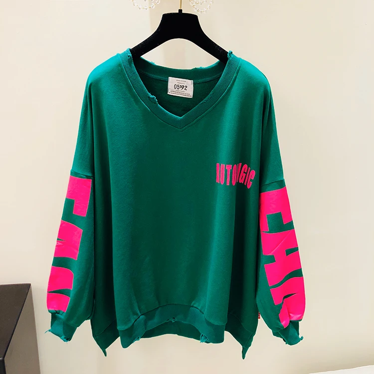 Женский хлопковый Повседневный Трикотажный свитер с длинным рукавом и буквенным