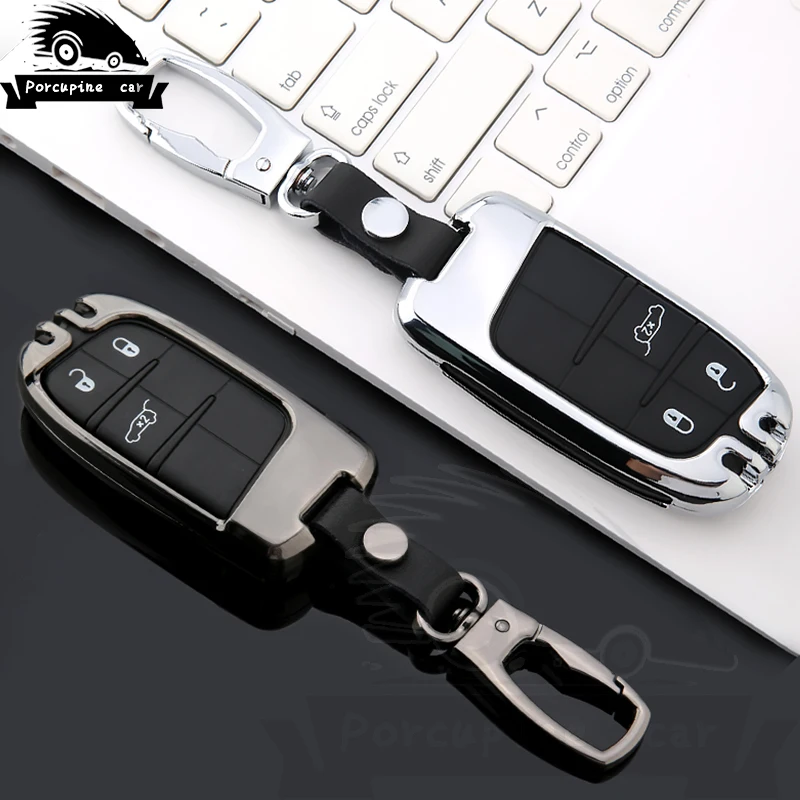 Galvanized Alloy Key Case Cover For Fiat for Jeep Cherokee Compass Patriot Dodge Journey Chrysler 300C Car Key Chain Key Fob