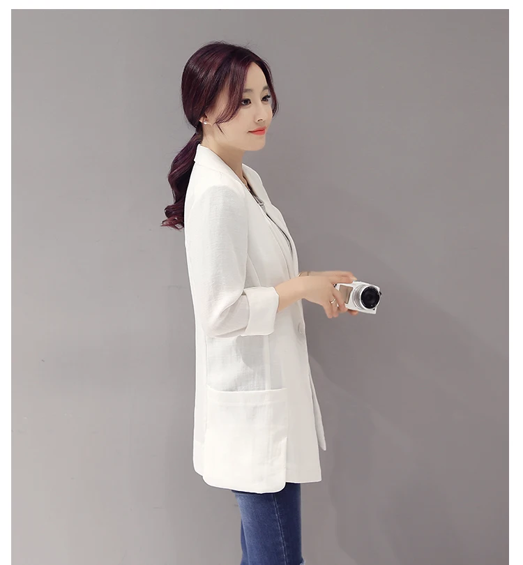 Женский блейзер большого размера весенний Повседневный льняной пиджак с рукавом