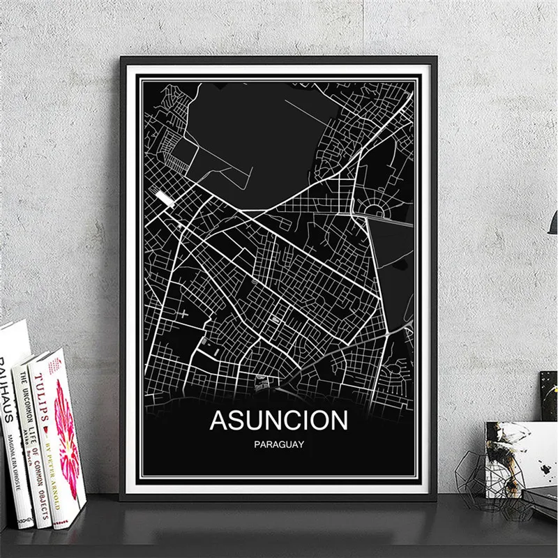 Asuncion Индивидуальные карты вашего города плакат абстрактный холст с покрытием бумага Живопись Художественная печать Картина гостиная кафе домашний декор - Цвет: Asuncion