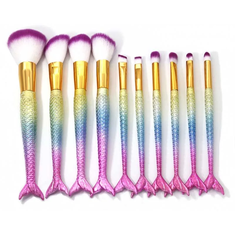 10pcs Mermaid AiceBeu 1/10/11 шт. Русалка кисти для макияжа Основа тональная Пудра Тени для век контуринг, консилер, румяна Красота макияж ящик для инструментов - Handle Color: 10pcs Mermaid