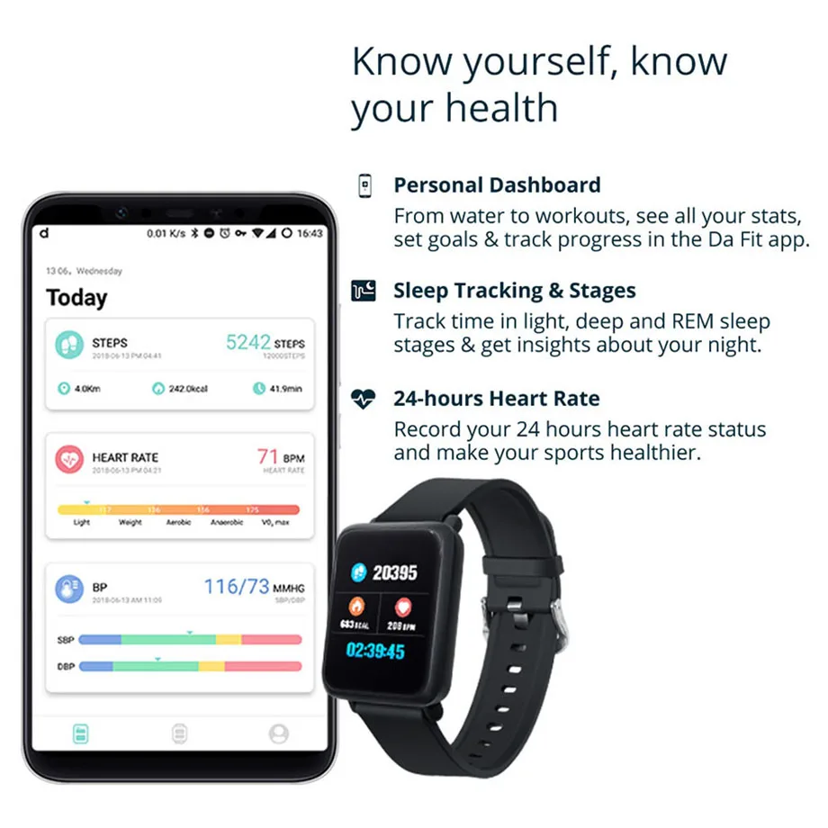 Смарт часы Android IP68 Водонепроницаемый фитнес трекер Bluetooth сердечный ритм кровяное