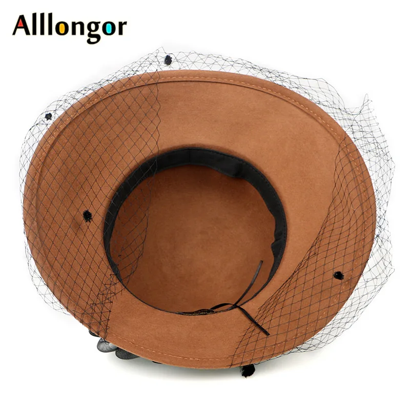 Женская шерстяная шляпа с широкими полями винтажная красная шляпка цветочным