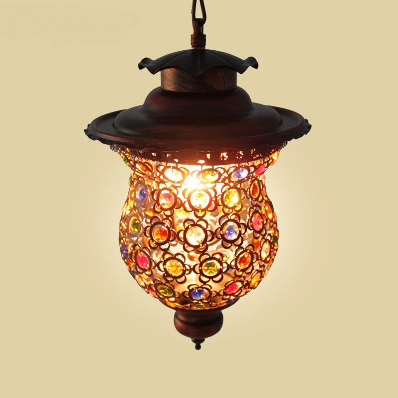 Koop Creatieve Bar Enkele Kop Cafe Lichten Aziatische Vintage Kleurrijke Hanger Verlichting Middellandse LED Bar Lampen Bohemen YA72619