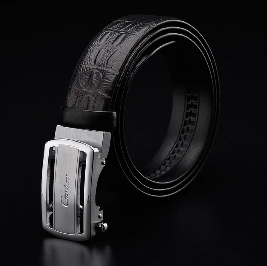 

2020 new design belt high quality men genuine leather strap trousers luxury suit ciartuar sliver automatic buckle free shipping