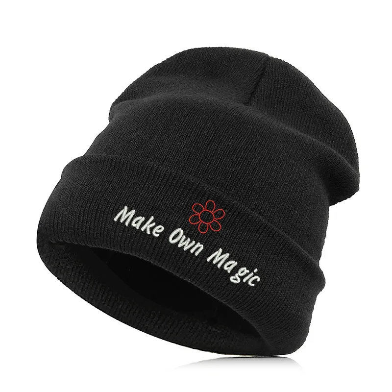 Make Own Magic Beanie шляпа Skullie шапка, вязаная шапка-носок зима-осень вышивка лозунг девиз слова в стиле панк Для мужчин Для женщин для мальчиков и девочек уличных танцев улыбка - Цвет: Make Own Magic