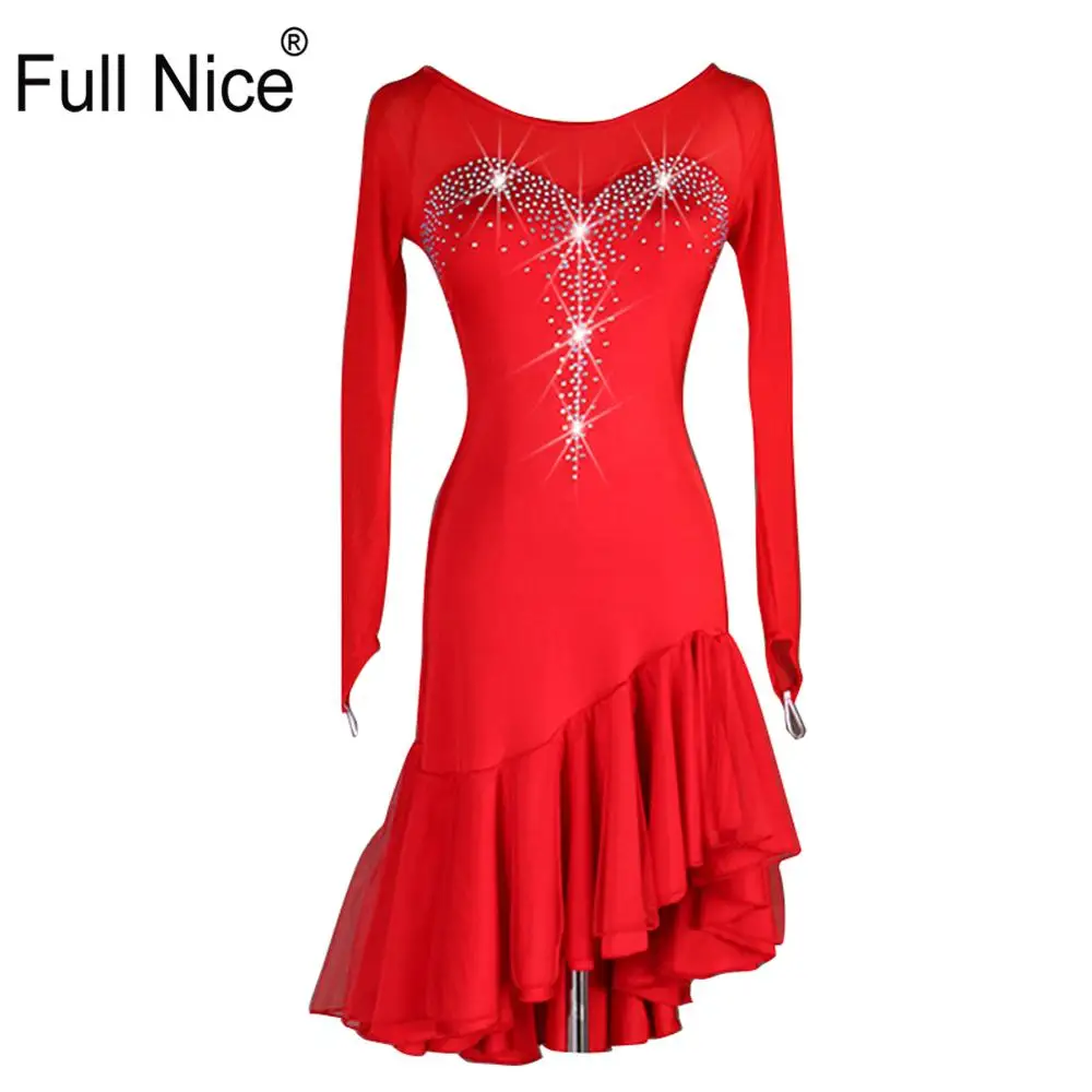 

See-through Latin dance costume ruffle hem Dress group production clothes One-piece rumba samba tango Gitba Lesson wear Practice