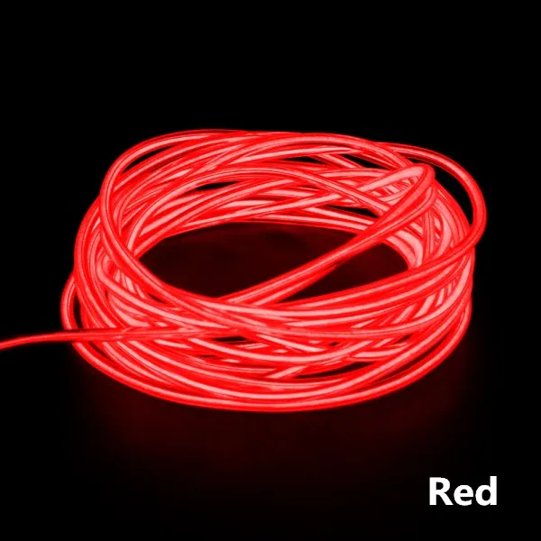 red 1 м/3 м/5 м El Wire Водонепроницаемый светодиодный светильник, неоновый светильник, светящийся светильник, шнур, трубчатый кабель+ 12 В, 2-контактный линейный привод, вечерние украшения для автомобиля - Испускаемый цвет: red