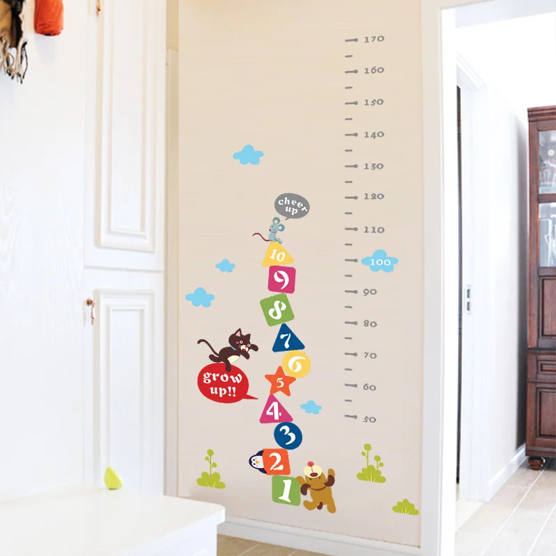 Кошка Собака Забавный мышь диаграмма роста номер высота измерения стены стикеры