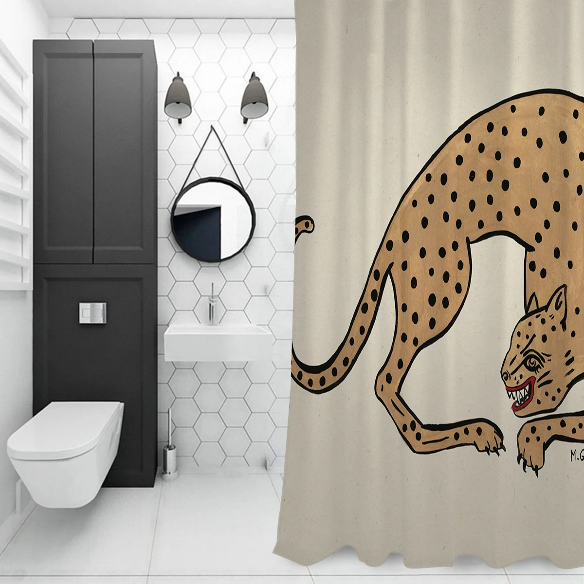 

Cheetah Extra Long Fabric Bath Shower Curtains Bathroom Decor Sets with Hooks