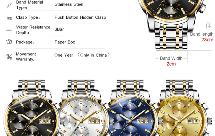 AESOP Роскошные автоматические механические часы мужские часы лучший бренд класса люкс полностью стальные водонепроницаемые спортивные часы Relogio Masculino