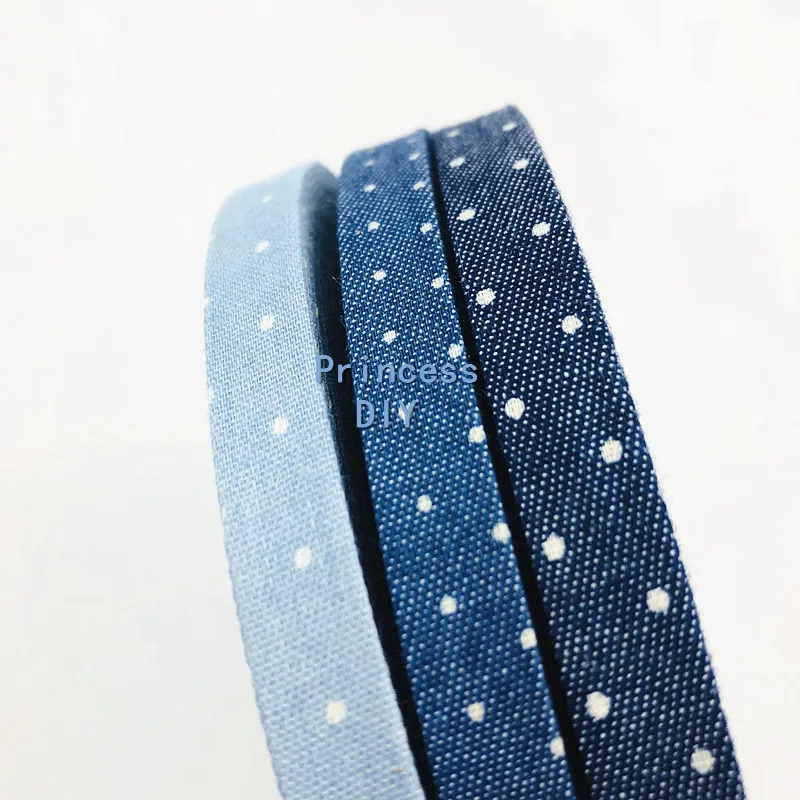 5 метров ковбой Демин Grosgrain джинсы лента в мелкий горошек печатная ткань деним джинсы Riband отделка ленты DIY волос Лук чокер материал