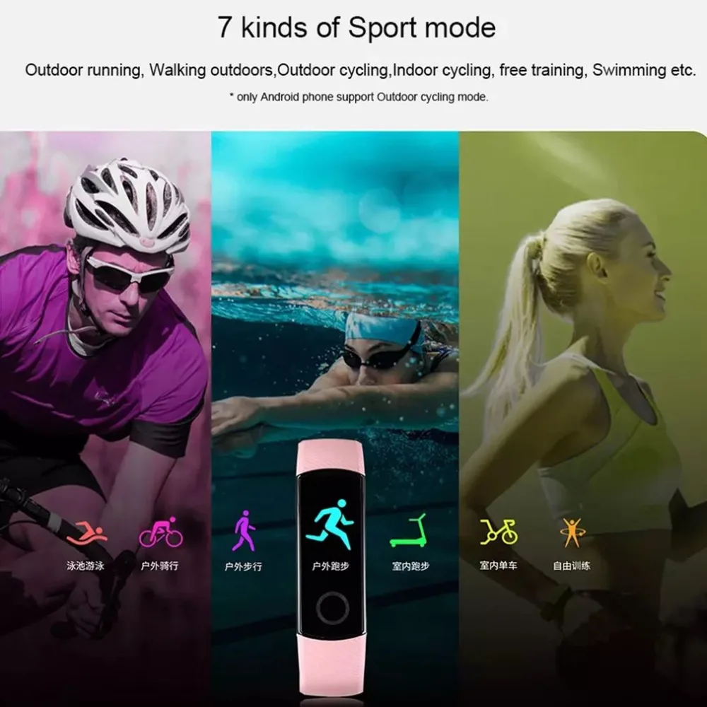 Смарт-браслет huawei Honor Band 4 Amoled, цветной, 0,95 дюйма, сенсорный экран, фитнес-трекер, умный Браслет для плавания, поза, частота сердечных сокращений