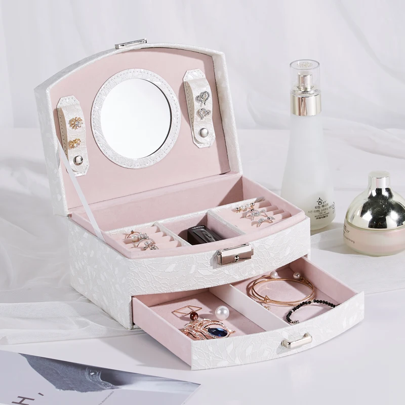 Кожаная Шкатулка Для женщин двухслойные браслет из искусственной кожи Jewel Case Европейский сумки для переноски кожа Дисплей Организатор свадебный подарок
