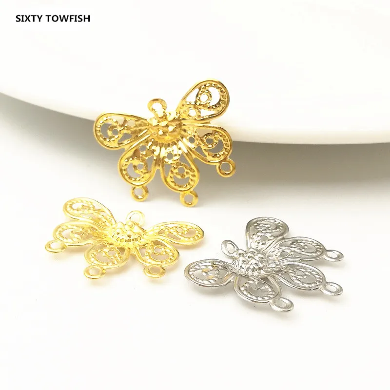

30 pieces/lot 22x18mm Gold color/White K Metal Base Setting DIY Components Butterfly With Holes Filigree Flowers Slice Charms