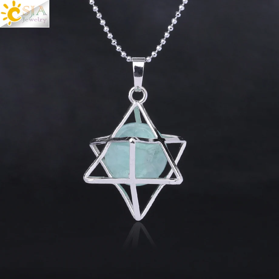 Green Fluorite Chain CSJA Натуральный камень гексаграмма подвески, заряжающие энергией Цепочки и ожерелья Религия символ медитации рейки Меркаба кулон для Для женщин Для мужчин ювелирные изделия F876 - Окраска металла: Green Fluorite Chain