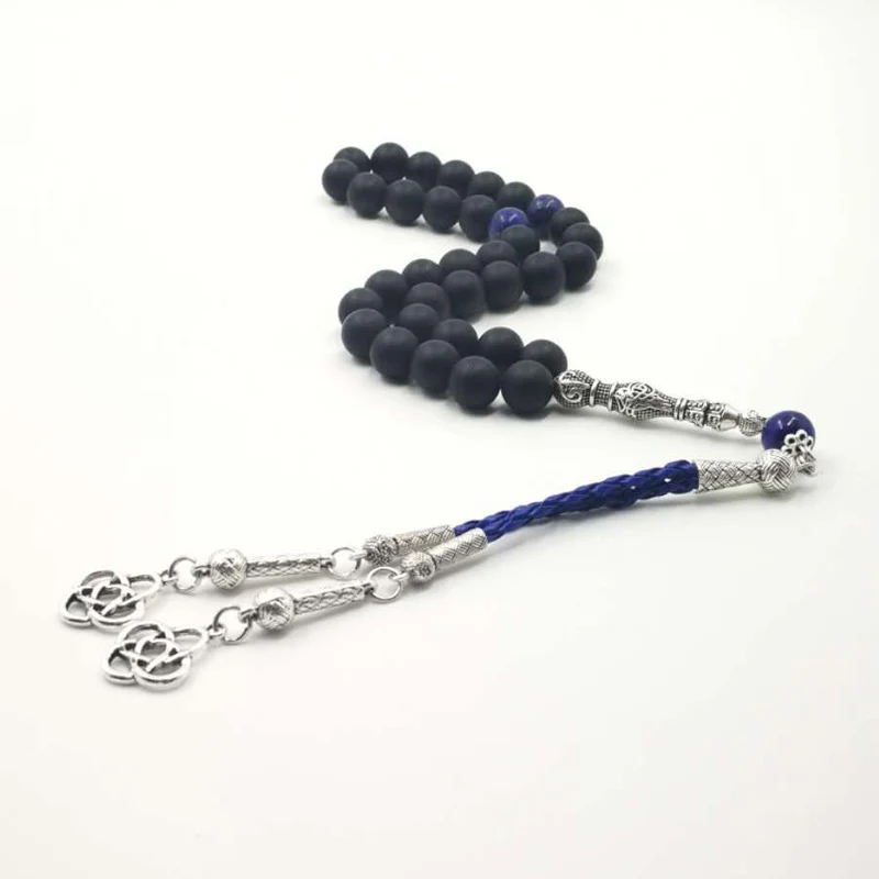 Мужские браслеты из Натуральный Матовый черного агата с бусинами лазурит тасбих