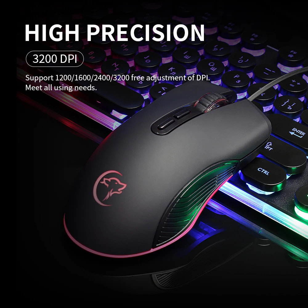 Проводная игровая мышь YWYT 4 настраиваемых DPI мыши 2400 точек/дюйм игровые с RGB