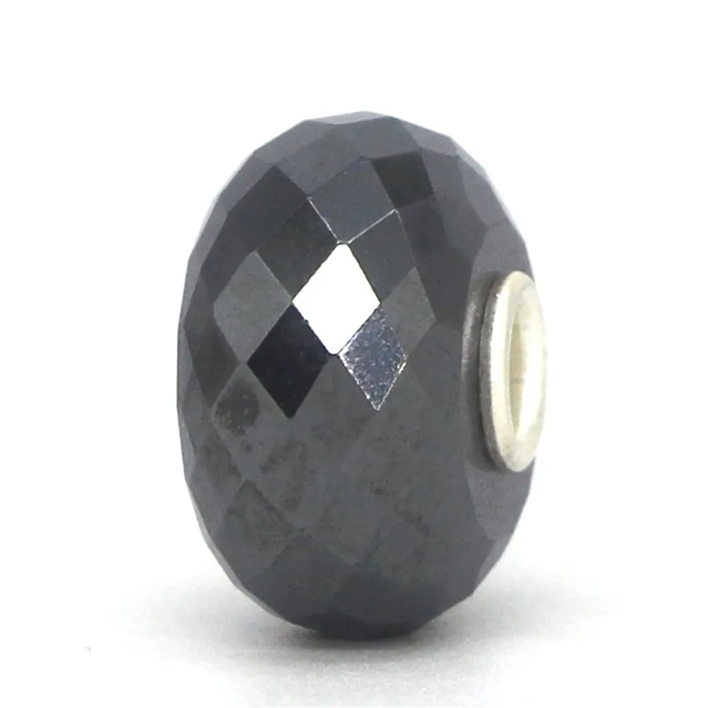 Mistletoe 925 Sterling Silver 3.6mm Core Faceted Natural Steel Hematite Stone Charm Bead Fit European 3.0mm Bracelet Jewelry