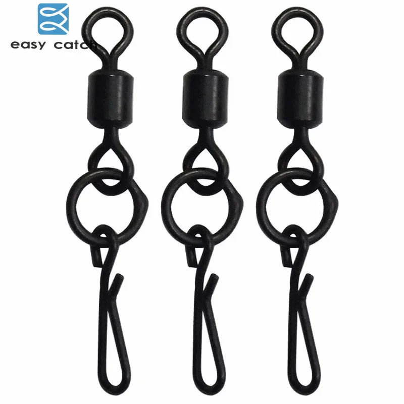 

Easy Catch 20pcs Matte Black Fishing Rolling Swivels With Quick Change Snaps Carp Rigs Long Body Fishing Swivel