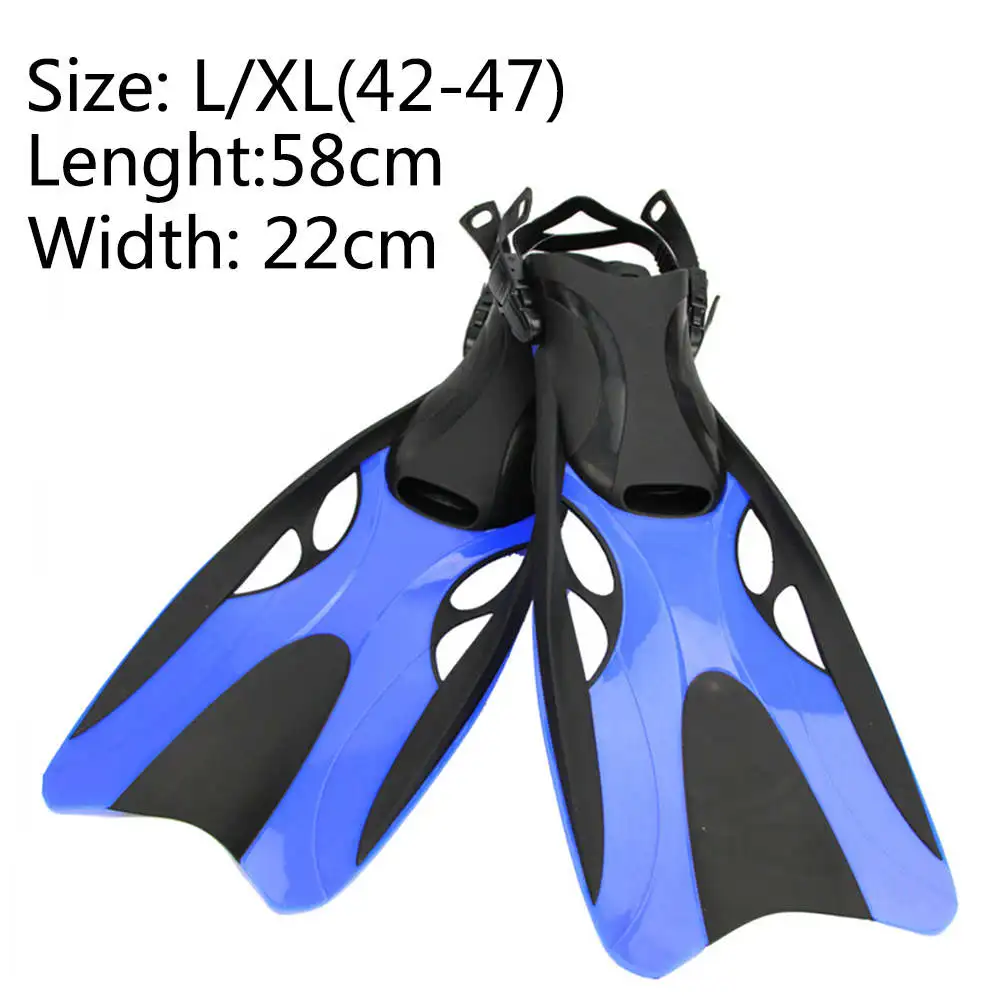 blue fins L XL YFXcreate Профессиональный Анти-туман дайвинг очки маска/легкое дыхание трубка/2 размера плавники с регулируемой пяткой - Цвет: blue fins L XL