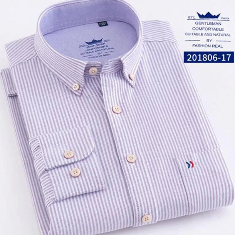 Мужские полосатые рубашки с длинным рукавом повседневные из ткани Оксфорд