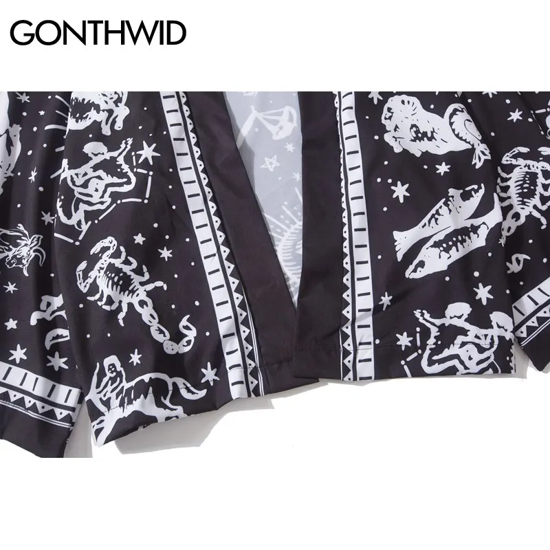Японское кимоно GONTHWID с принтом в виде созвездий куртка Haori Харадзюку рубашка
