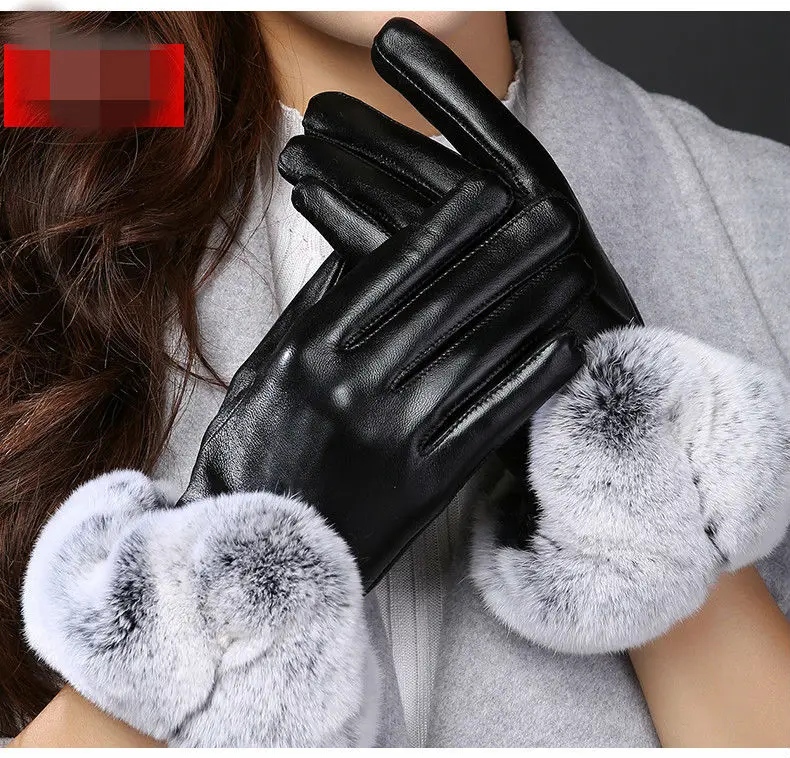 

Female Touch Screen Winter Warm Wrist Gloves Women Rabbit Fur Causal Soft Covered Finger Velvet AA0034