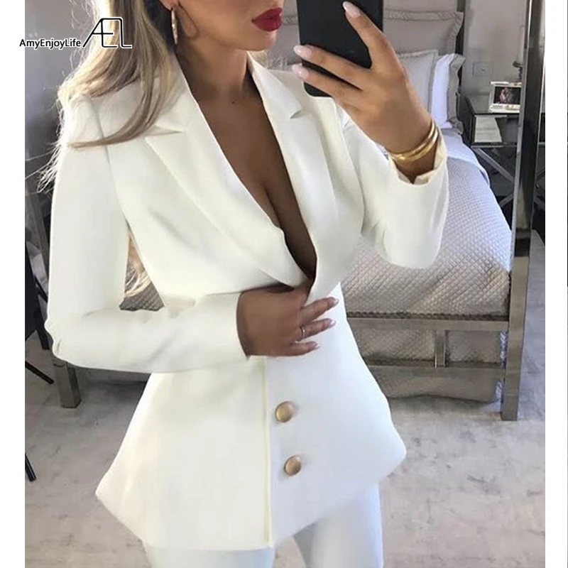 

AEL Woman 2 Pieces Set White Color Skinny Pant Suit Office Lady Uniform Designs for Women Business Suits Work Wear 2019 New