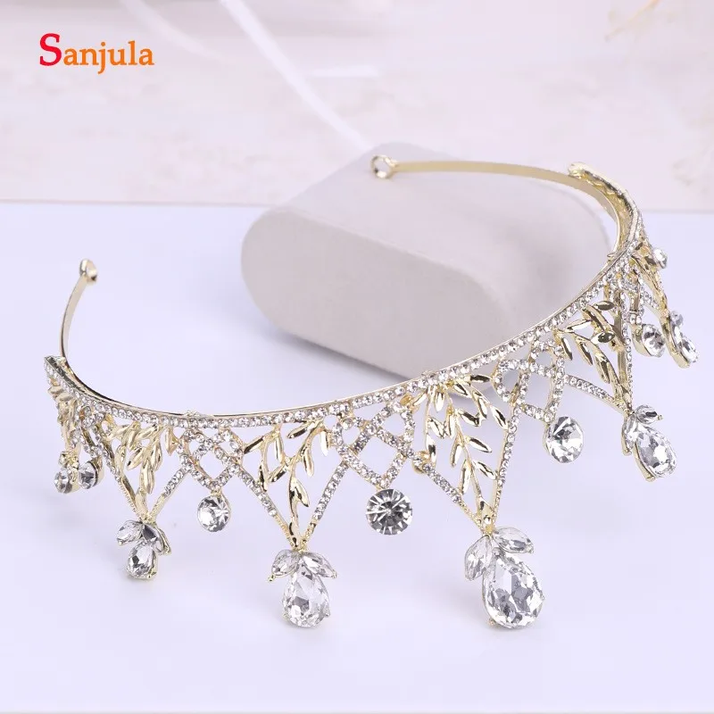 Светло золотые свадебные тиары с прозрачными кристаллами новинка 2019 Свадебные