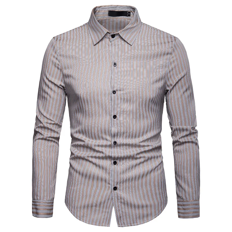 Мужская Повседневная рубашка в полоску с отложным воротником и длинными