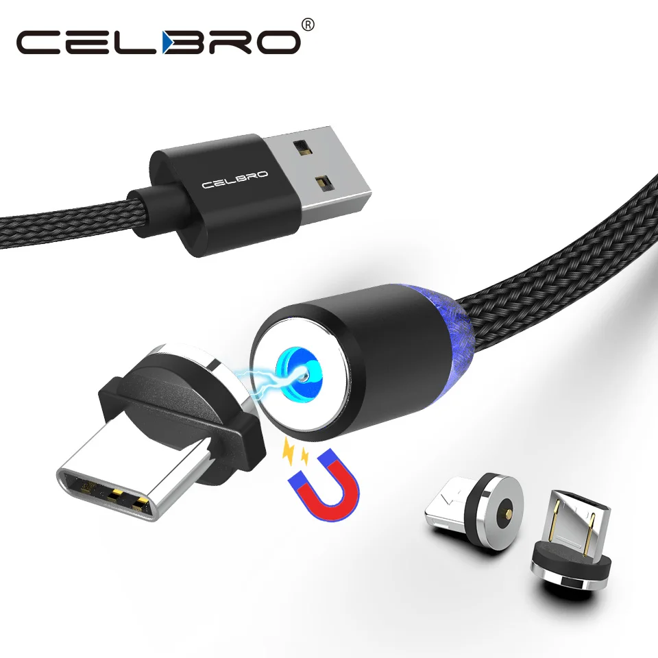 Магнитный кабель Micro USB 1 м 2 Шнур Type-C для Samsung магнитный коннектор мобильного