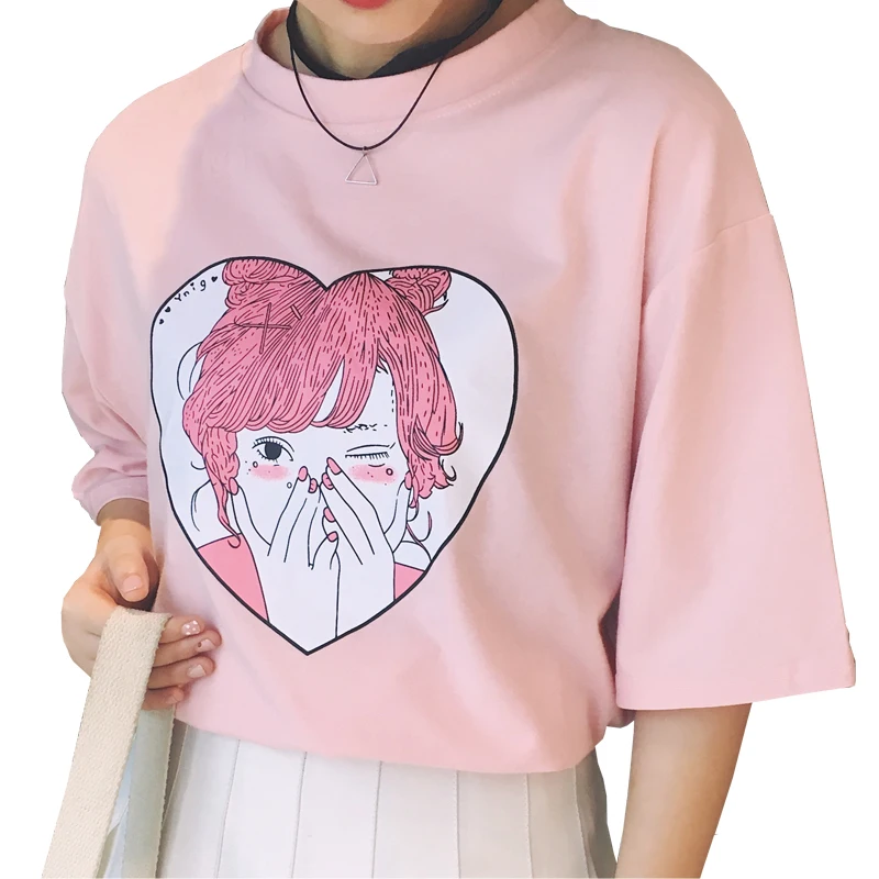 2021 летние модные топы в Корейском стиле Ulzzang Harajuku с мультяшным принтом Футболка