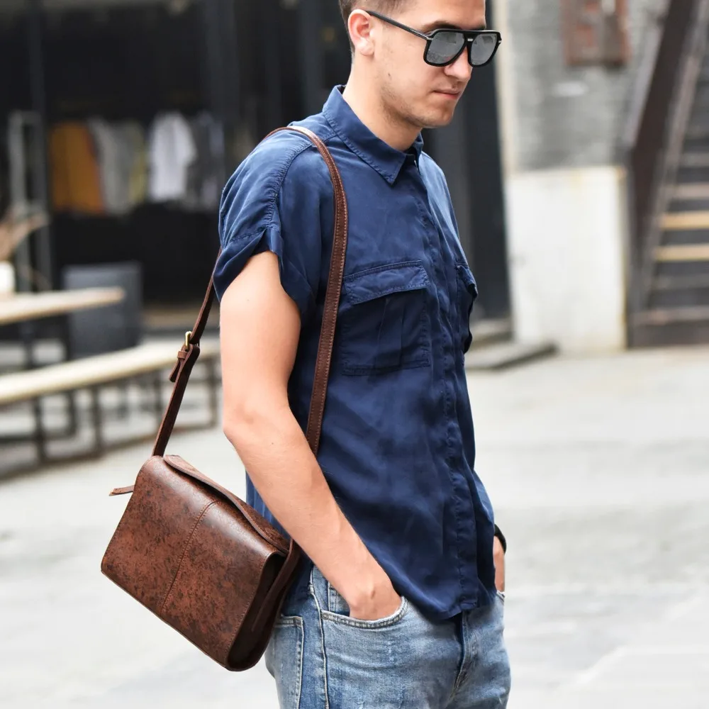 Original Handmade Genuine Leather Small Men Shoulder Bag Retro Messenger Cow Casual Man Male Crossbody Sling |
