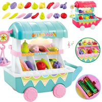 diy light music mini fruitsvegetables shopping cart simulation supermarket trolley pretend play toys for children girls gift