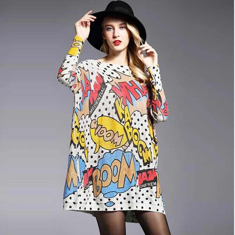 Женский мешковатый вязаный пуловер с комическим принтом джемпер вязаная одежда