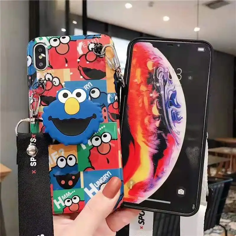 Милый мультяшный Единорог Улица Сезам ремешок чехол для iphone 6 6S 7 8 plus X XS XR Max стенд держатель мягкий IMD телефон couqe