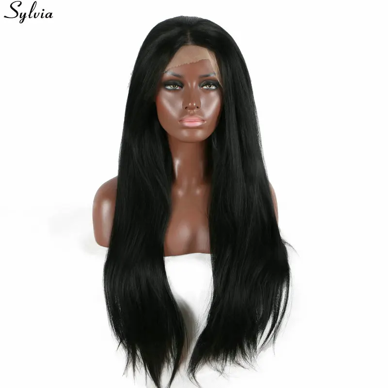 Прямой парик silvia 1b # Yaki синтетические парики на сетке спереди термостойкие волосы