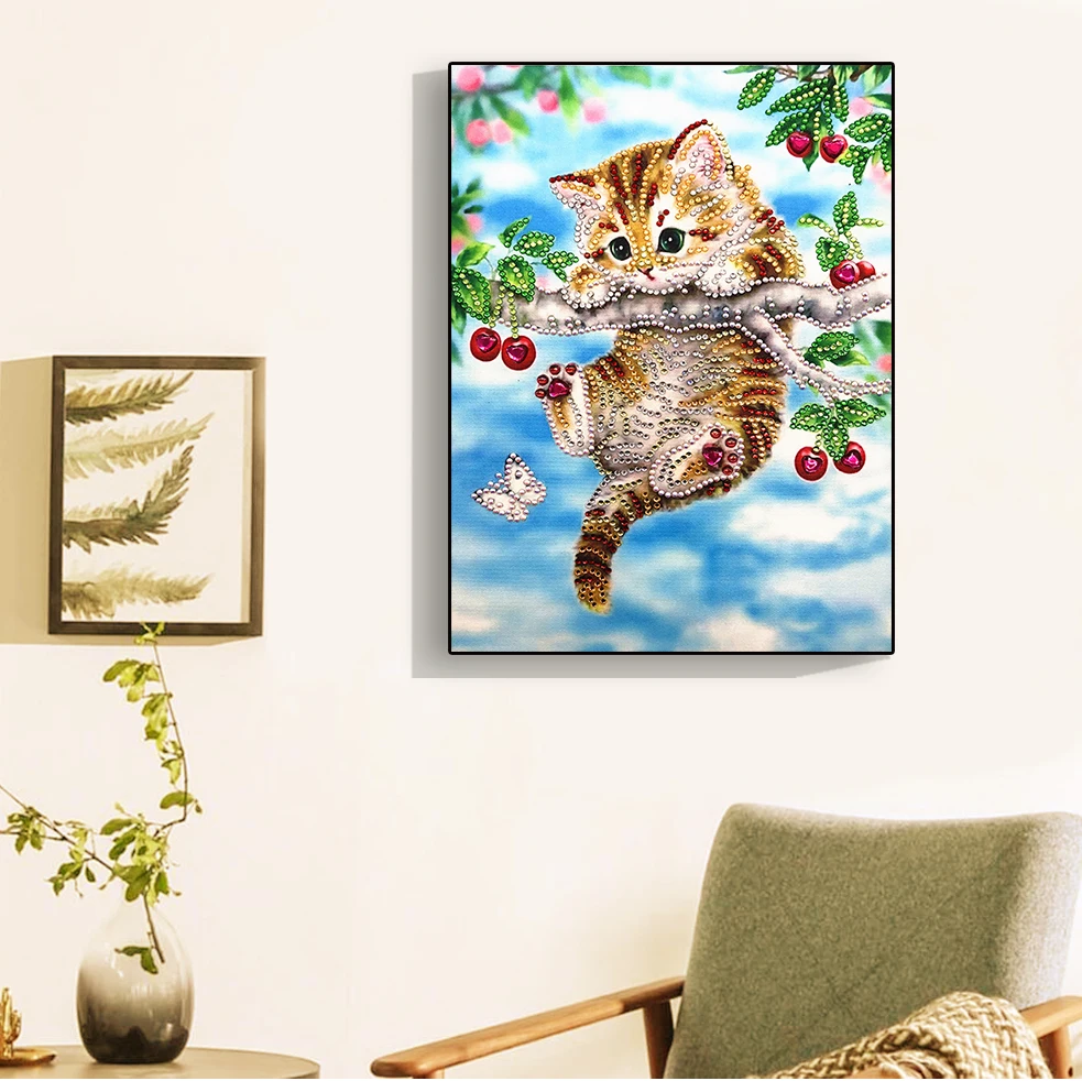 Алмазная картина особой формы с милым котом и бабочкой, рукоделие, стразы 5D, сделай сам, картина с кристаллами