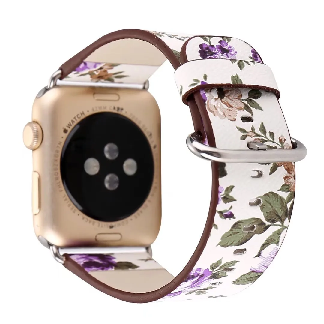 Кожаный ремешок розового желтого фиолетового цветов для Apple Watch Series 5 4 3 2 1