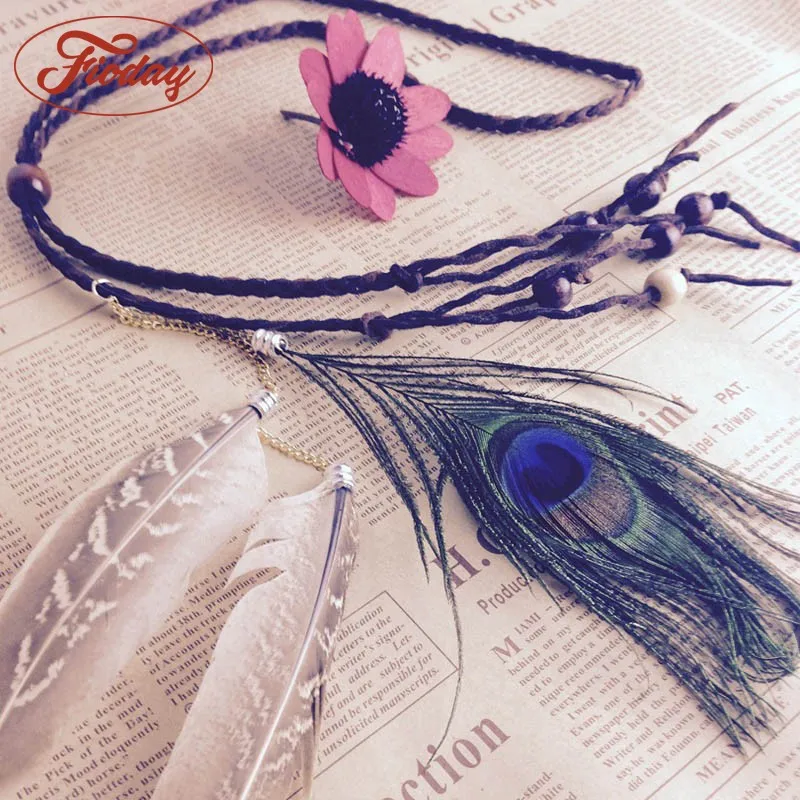 Новая коллекция бохо головная повязка с павлиньими перьями для женщин на фестивальные хиппи аксессуары волос.