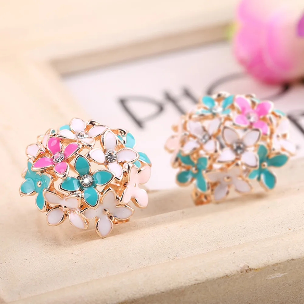 Yellow/Black/Rainbow/Pink Colors Stud Earrings for Women Female Crystal Flower Clover Earring Gold Bijoux Jewelry Brincos Mujer | Украшения