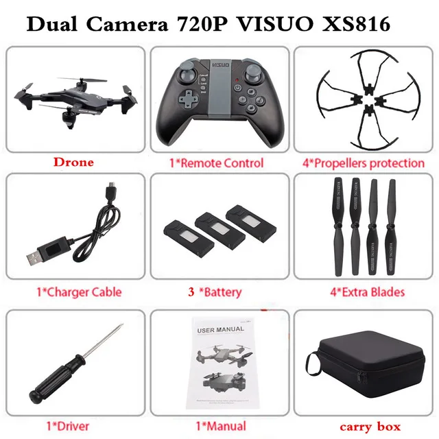 720 3B Carry Bag TIANQU VISUO XS816 оптическое позиционирование потока Двойная камера WiFi 2MP+ 0.3MP Радиоуправляемый Дрон g-сенсор жестовая съемка 3D трюк против SG700 - Цвет: 720 3B Carry Bag