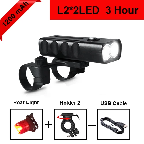 L2 1200mAh taillight NEWBOLER 2400 люмен, 3 светодиодный велосипедный светильник, 5200 мА/ч, L2/T6, вспышка, светильник, зарядка через USB, велосипедный передний светильник, набор, 2 держателя, аксессуары для крепления - Цвет: L2 1200mAh taillight