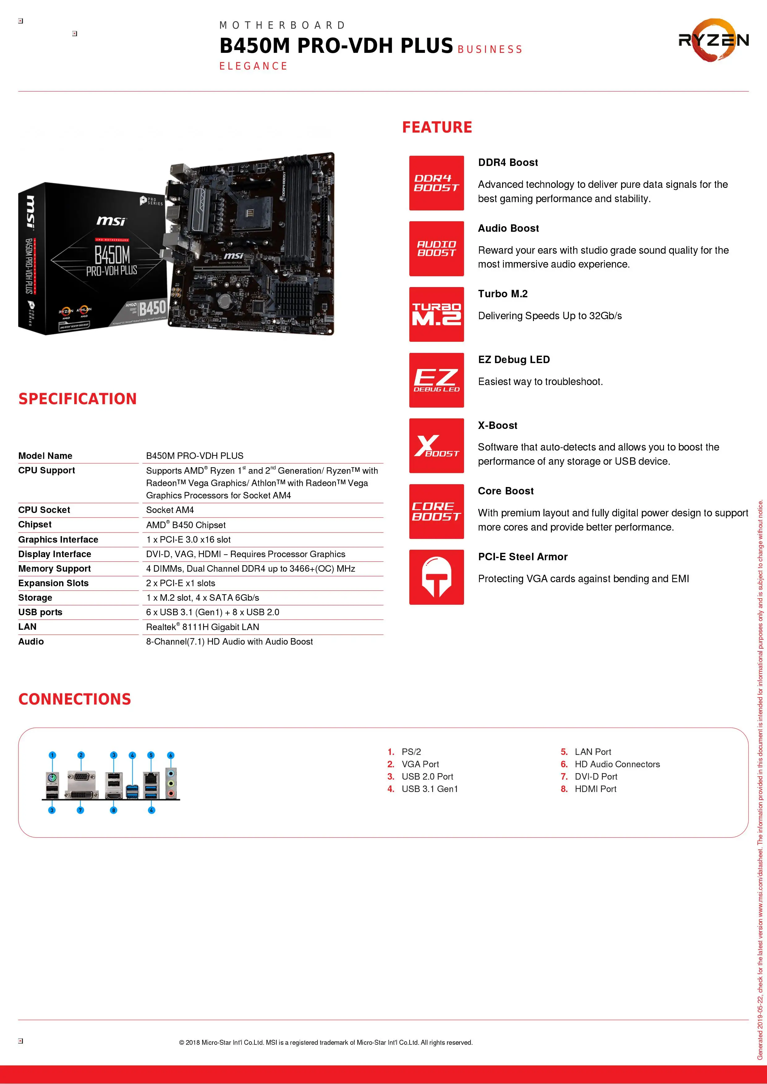 Оригинальная материнская плата новая MSI B450M PRO-VDH PLUS DDR4 Socket AM4 64G USB2.0 USB3.1 HDMI VGA DVI настольная материнская плата
